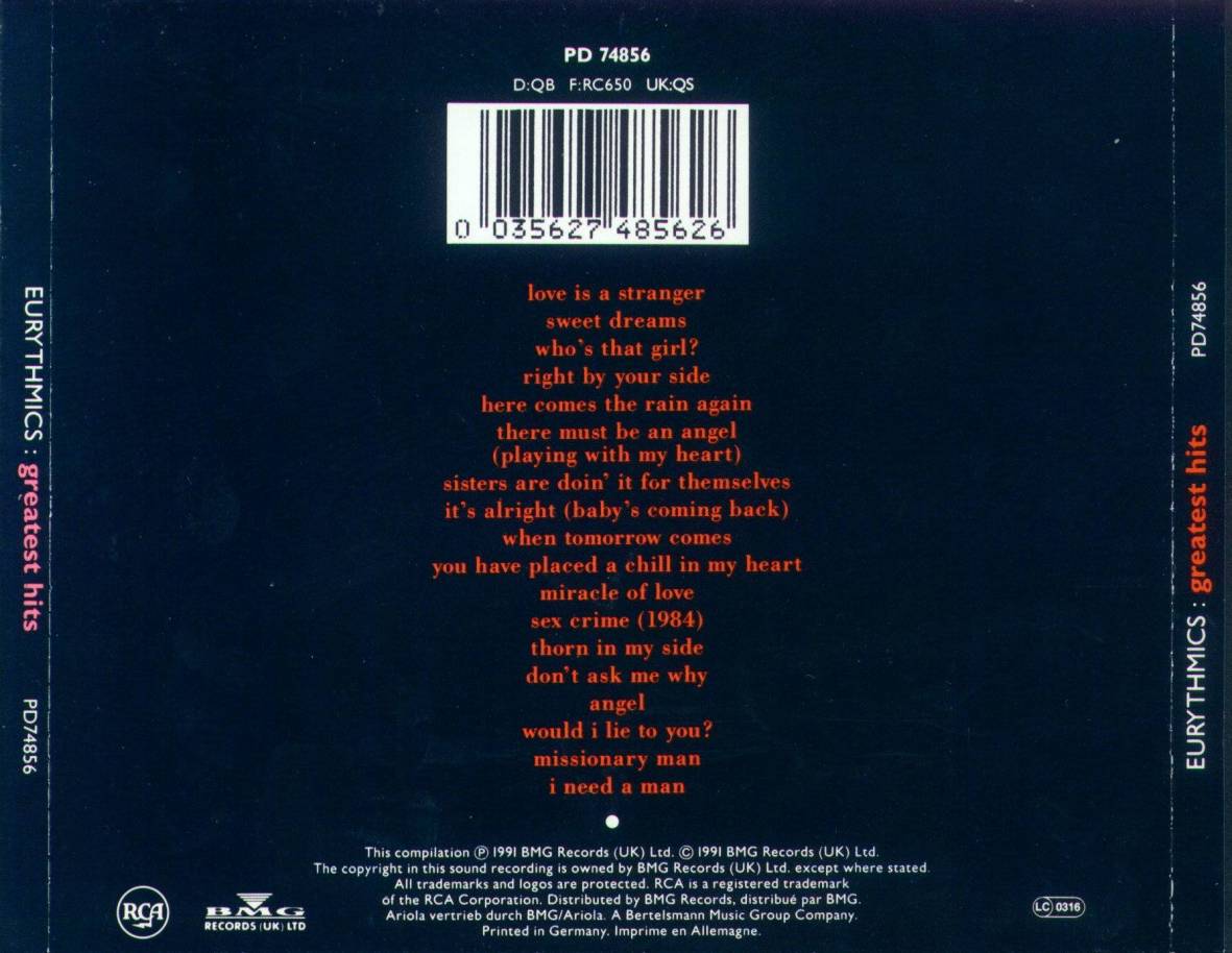 Eurythmics  Greatest Hits  back